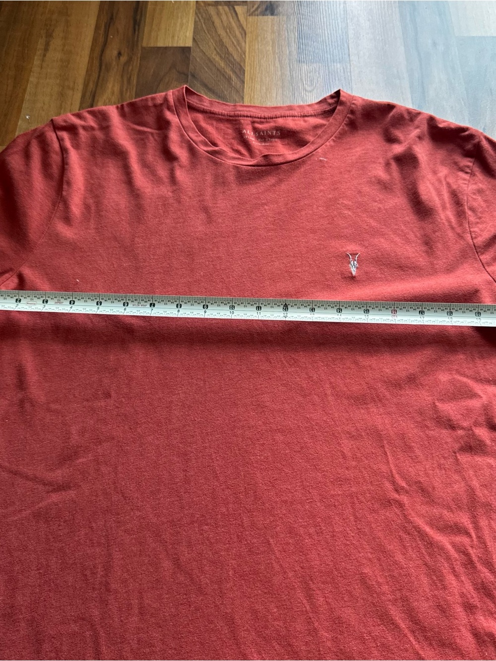 All Saints Men's Brick Red Crewneck Short Sleeve Tee